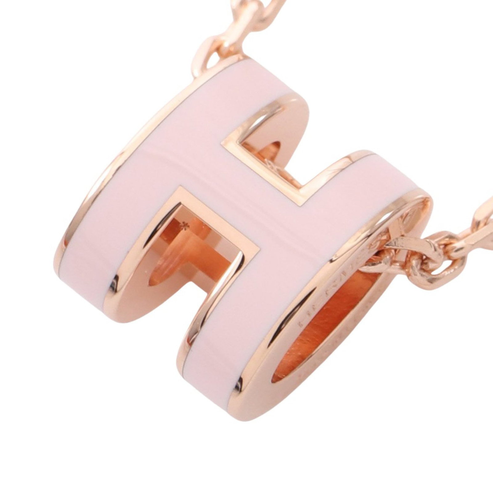 Hermes Mini Pop H Necklace Pink Gold: Mini Pop H necklace in light pink with pink gold tone.