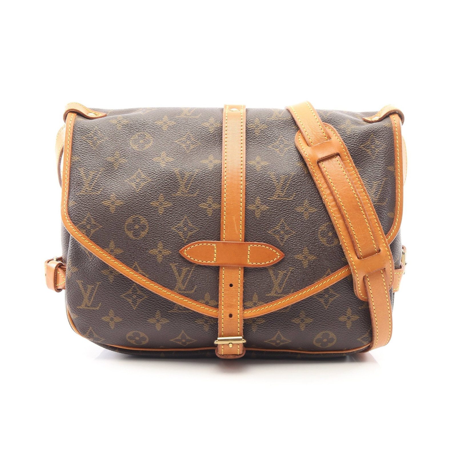 Louis Vuitton Saumur 30 Monogram: Saumur 30 shoulder bag in brown Monogram canvas. Size 28 x 22 x 6 cm.