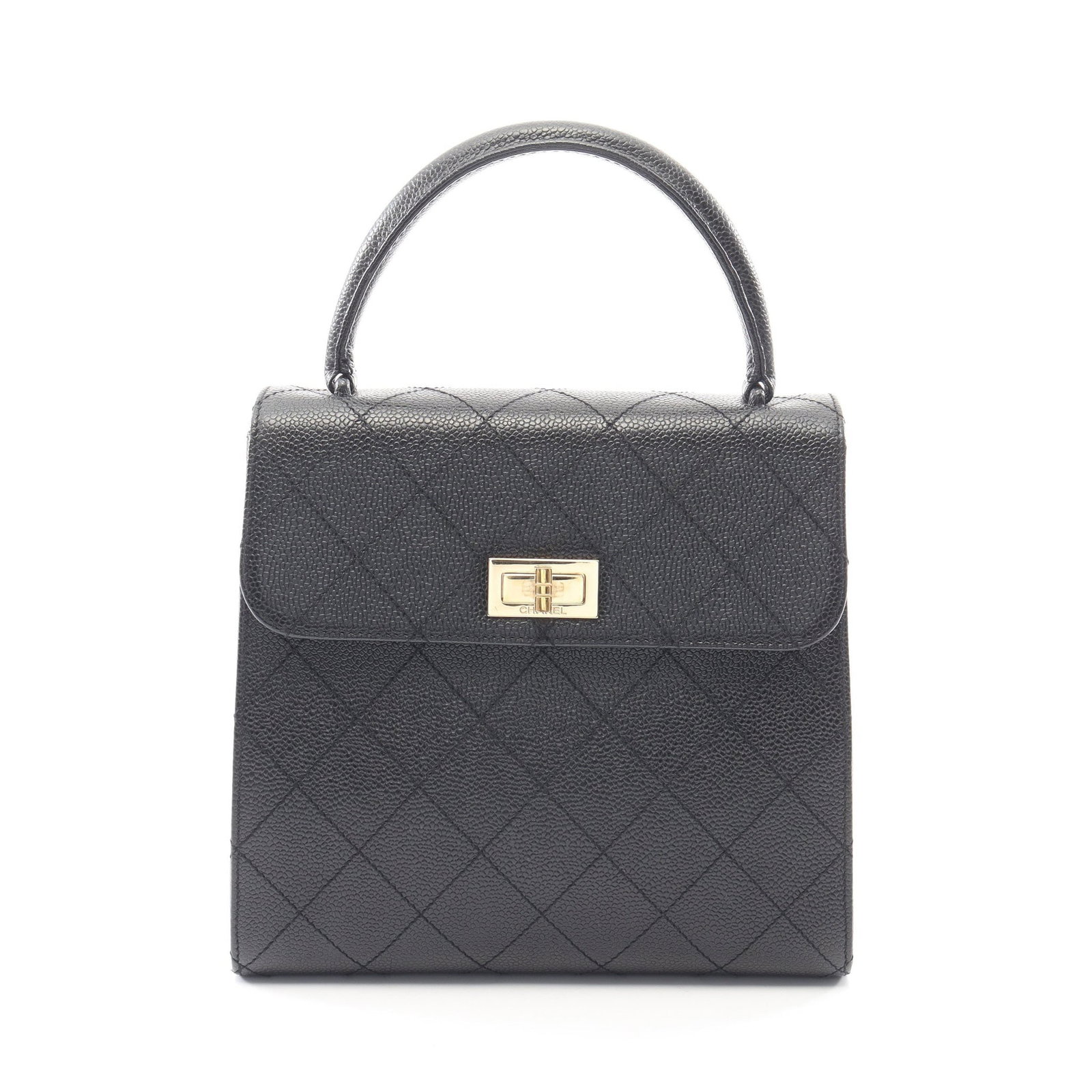 Chanel 2.55 Top Handle Bag: Black caviar skin top handle handbag.