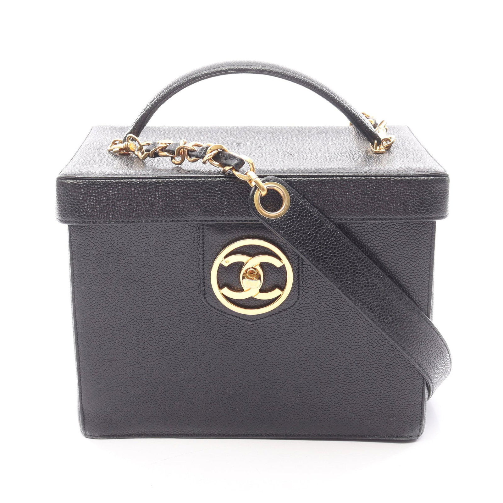 Chanel Vanity Bag 2 Way: Black caviar skin 2 way vanity bag.