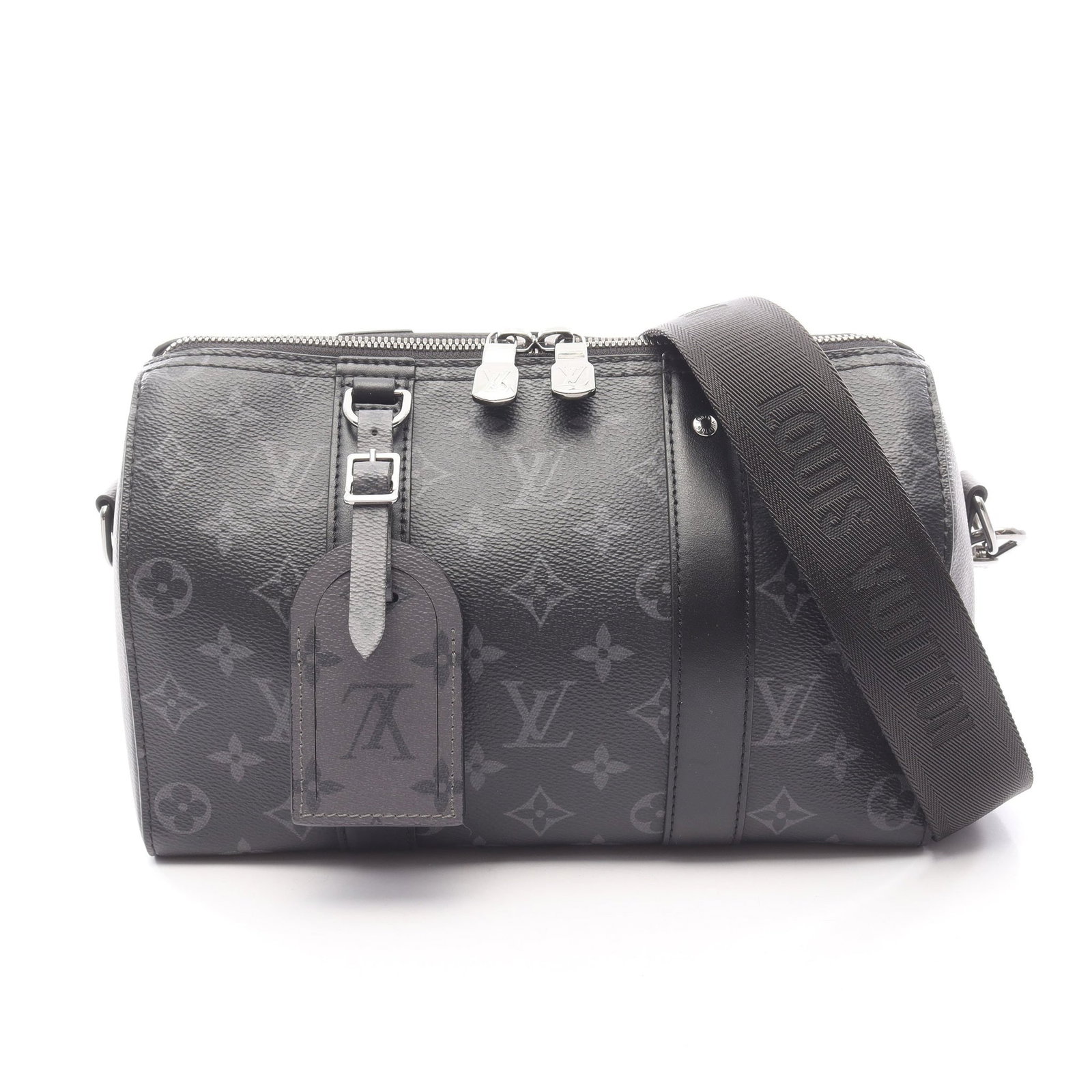 Louis Vuitton City Keepall: Black and gray monogram eclipse reverse shoulder bag.