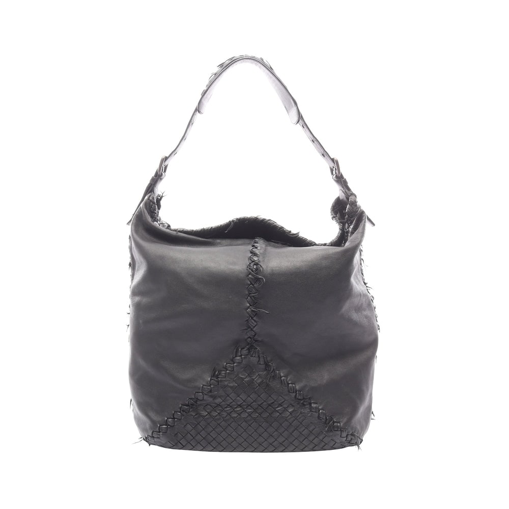 Bottega Intrecciato Tote Black: Intrecciato shoulder tote in black leather. Size 37 x 39 x 17 cm.