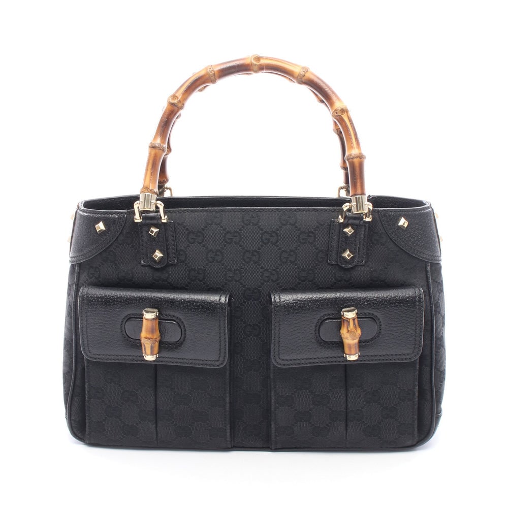 Gucci Bamboo GG Canvas Tote Black: Bamboo GG canvas tote in black canvas and leather. Size 32 x 22 x 9.5 cm. Handle 39 cm.