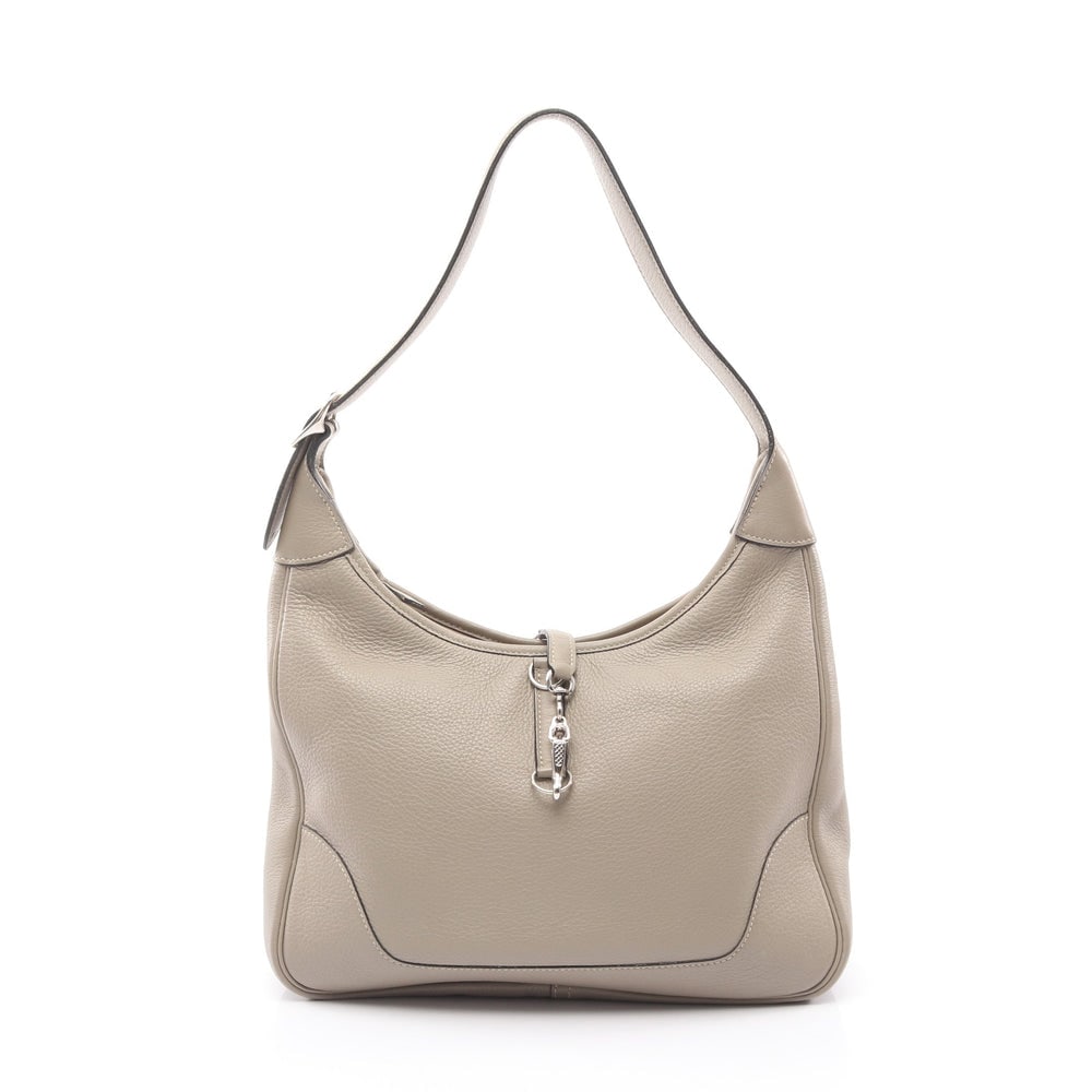 Hermes Trim 31 Shoulder Bag: Gray beige Clemence leather shoulder bag.