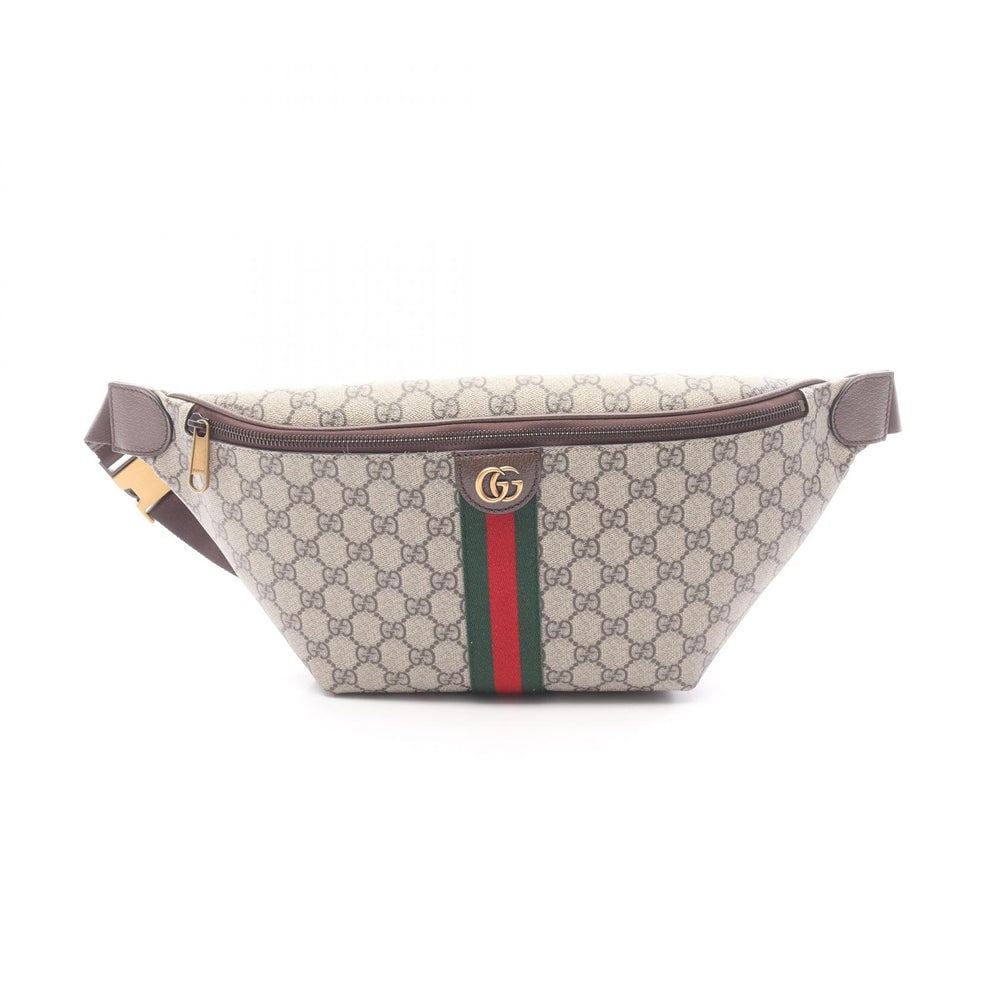 Gucci Ophidia Large Belt Bag: Beige dark brown multicolor fabric and leather belt bag.