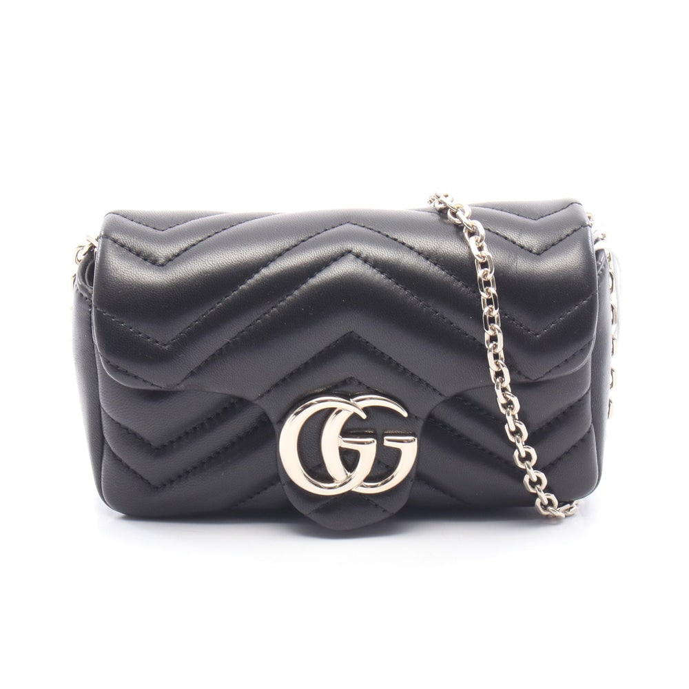 Gucci GG Marmont Mini Chain Bag: Black leather mini chain shoulder bag.