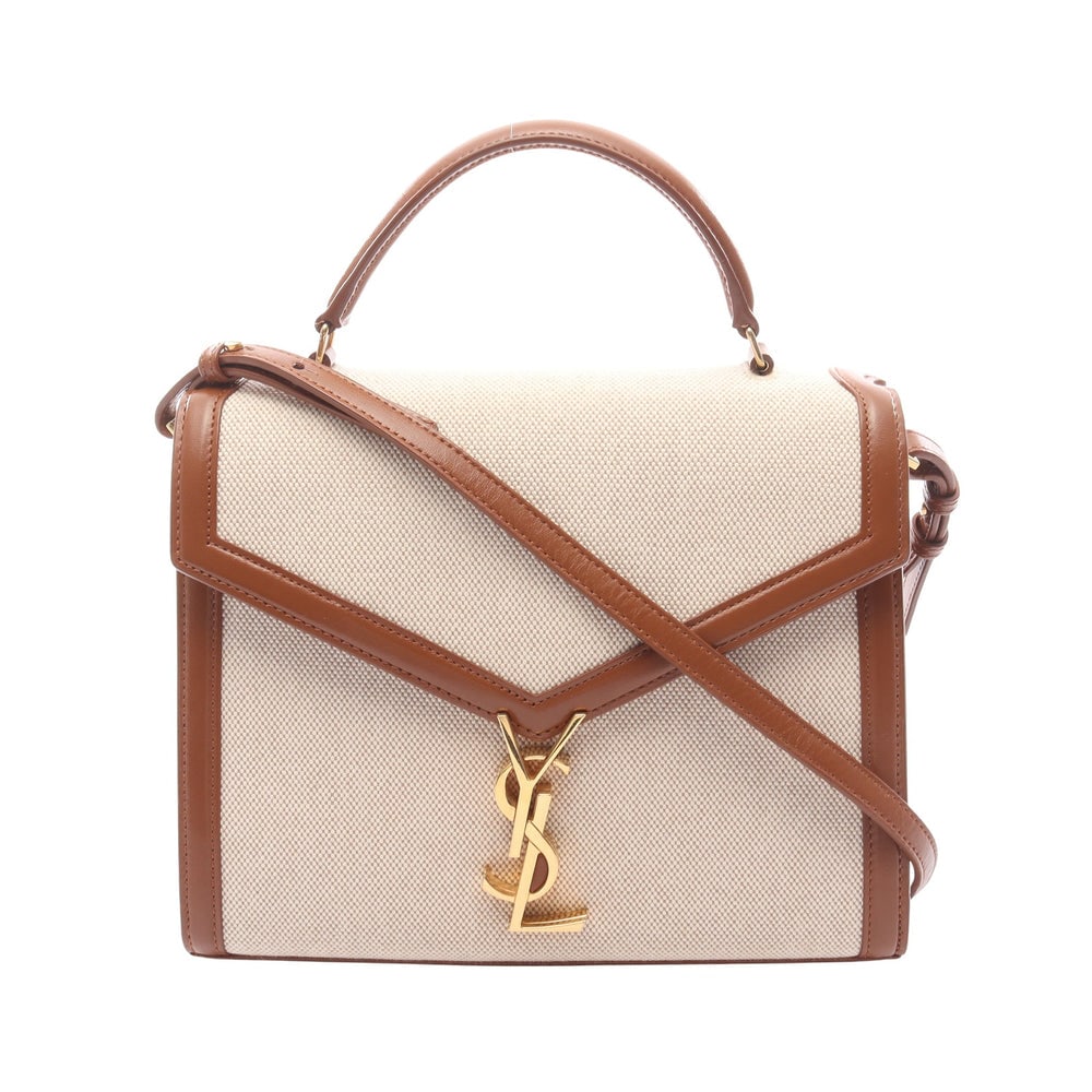 Saint Laurent Cassandra 2 Way Bag: Off white and brown canvas leather 2 way handbag.