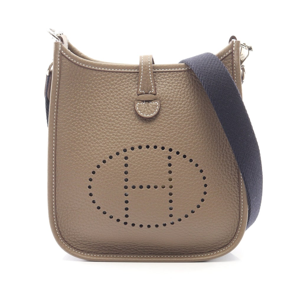 Hermes Evelyne TPM Etoupe: Etoupe Clemence leather shoulder bag with silver-tone hardware.