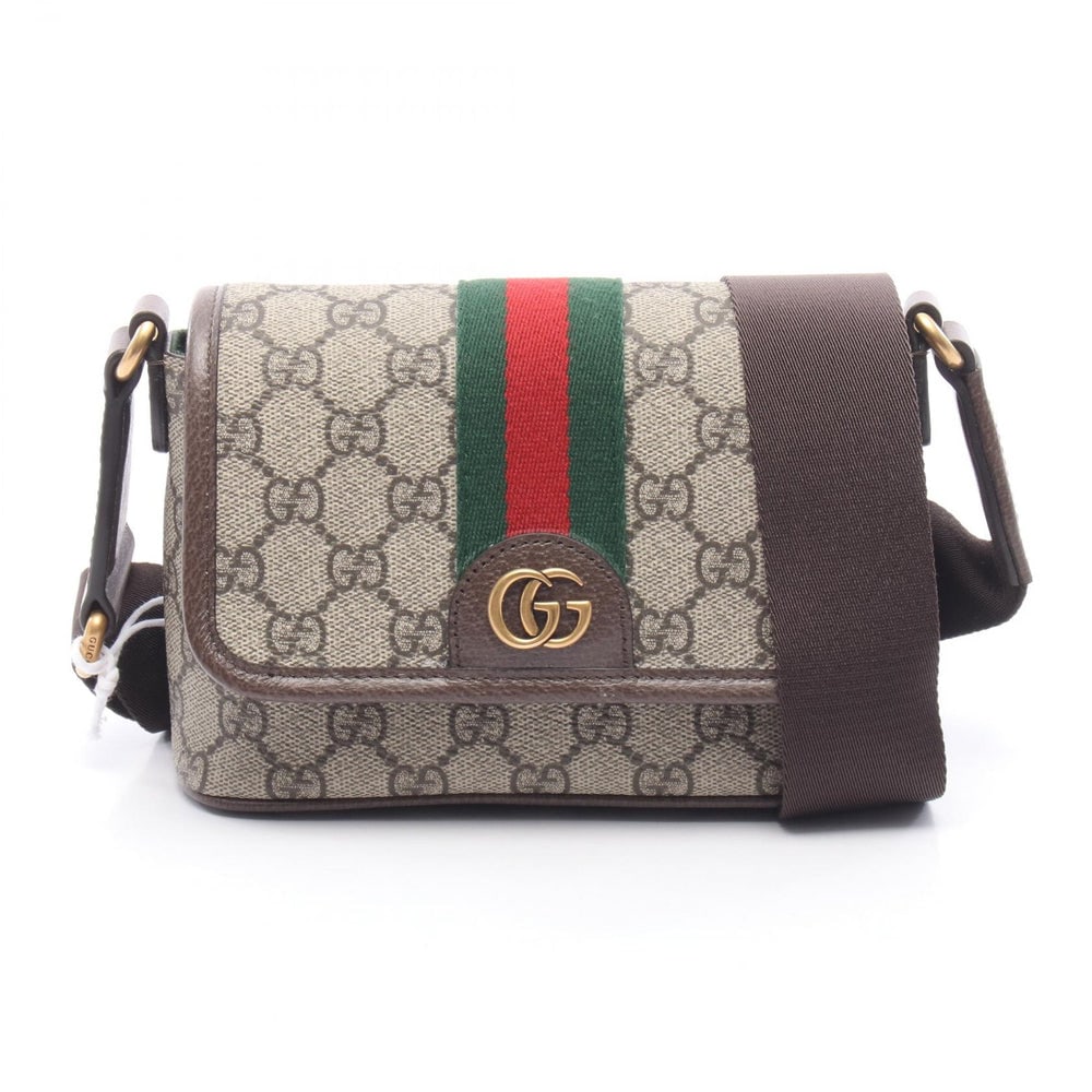 Gucci Ophidia GG Supreme Shoulder Bag: Beige brown coated canvas shoulder bag.