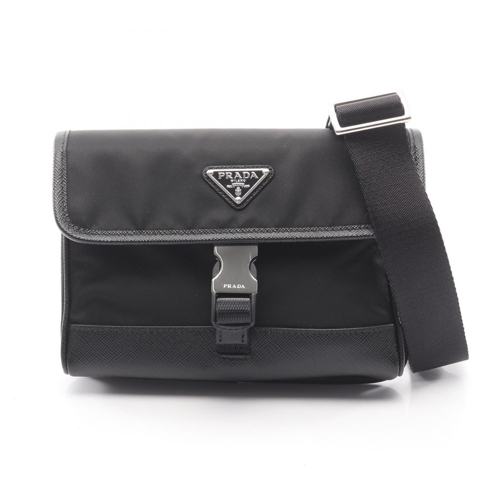Prada Re-Nylon Phone Shoulder Bag: Black nylon and saffiano leather phone shoulder bag.