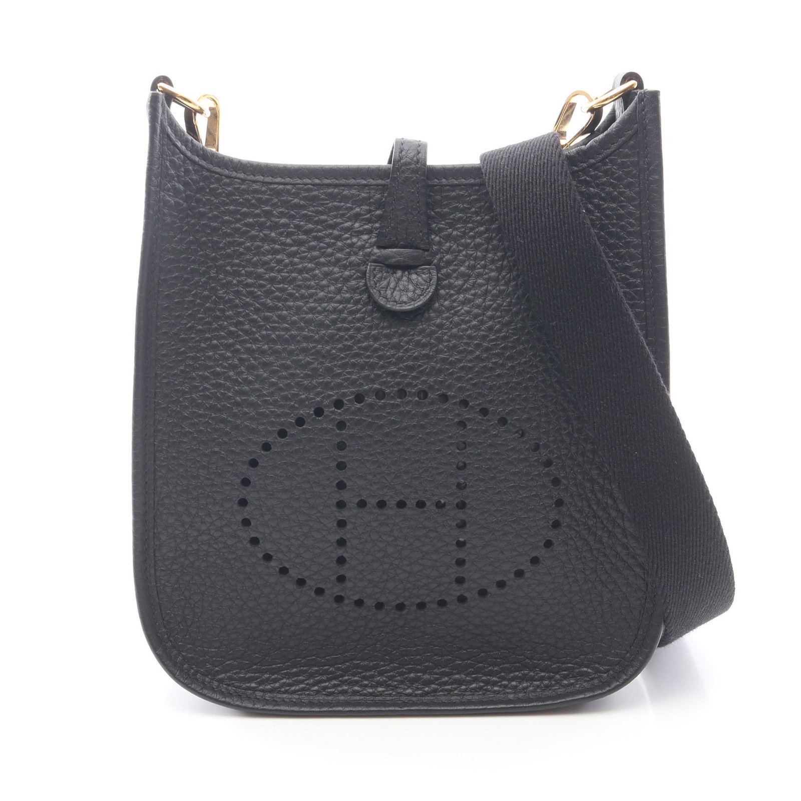 Hermes Evelyne TPM Black: Black Clemence leather shoulder bag.