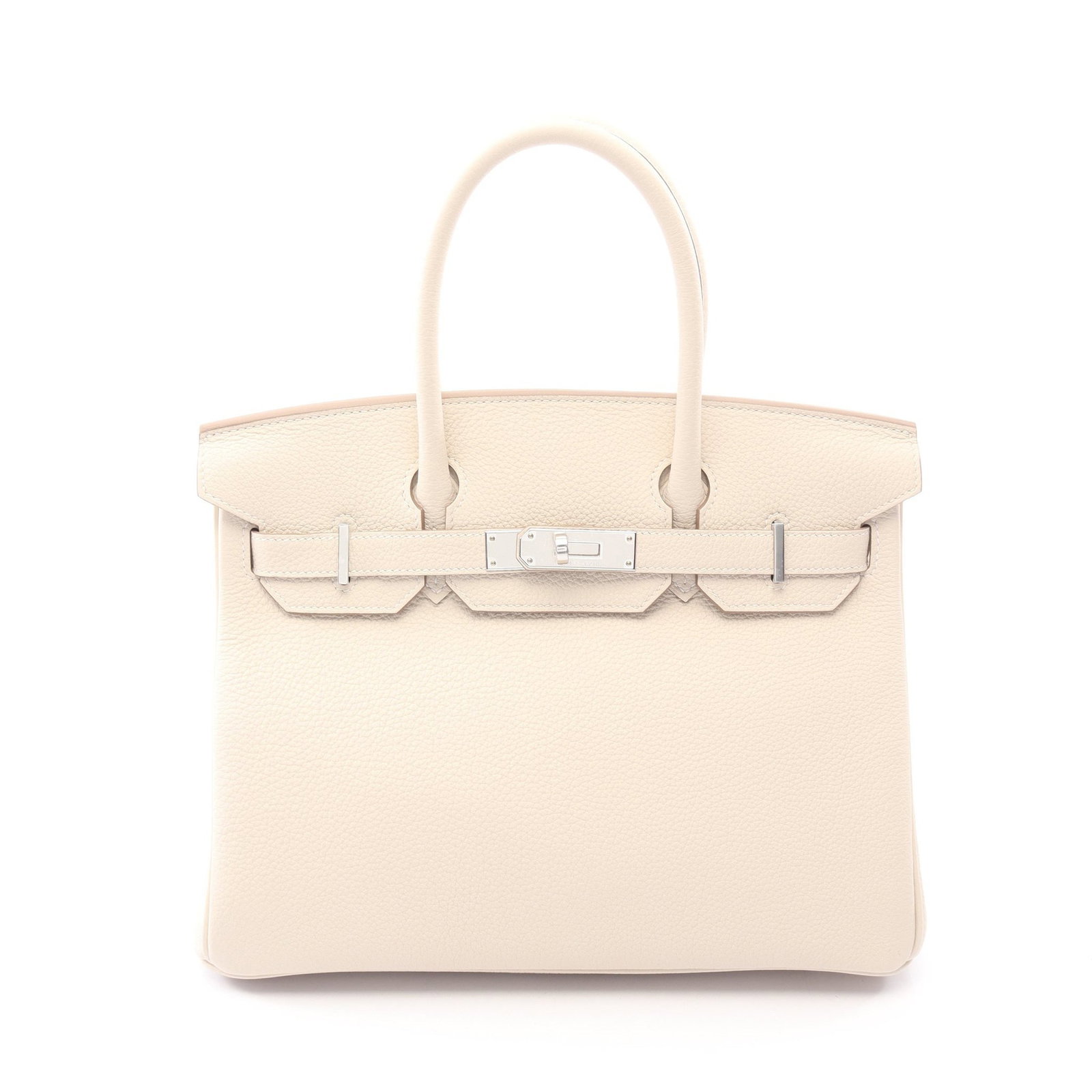 Hermes Birkin 30 Kure: Ivory Togo leather handbag with silver-tone hardware.