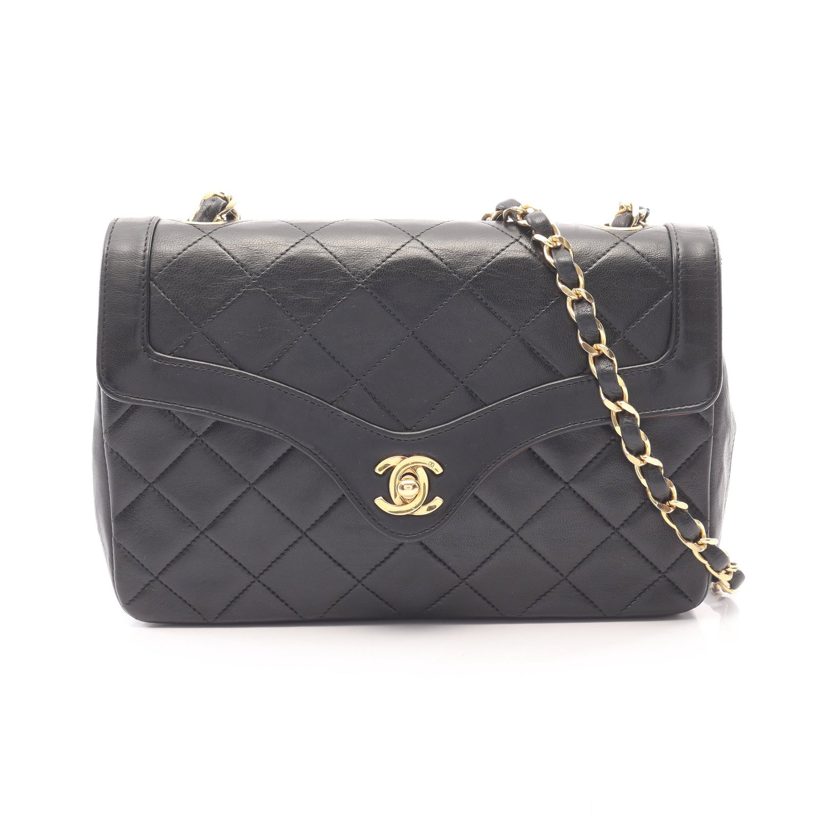Chanel Vintage Chain Bag Black: Black lambskin vintage chain shoulder bag with gold-tone hardware.