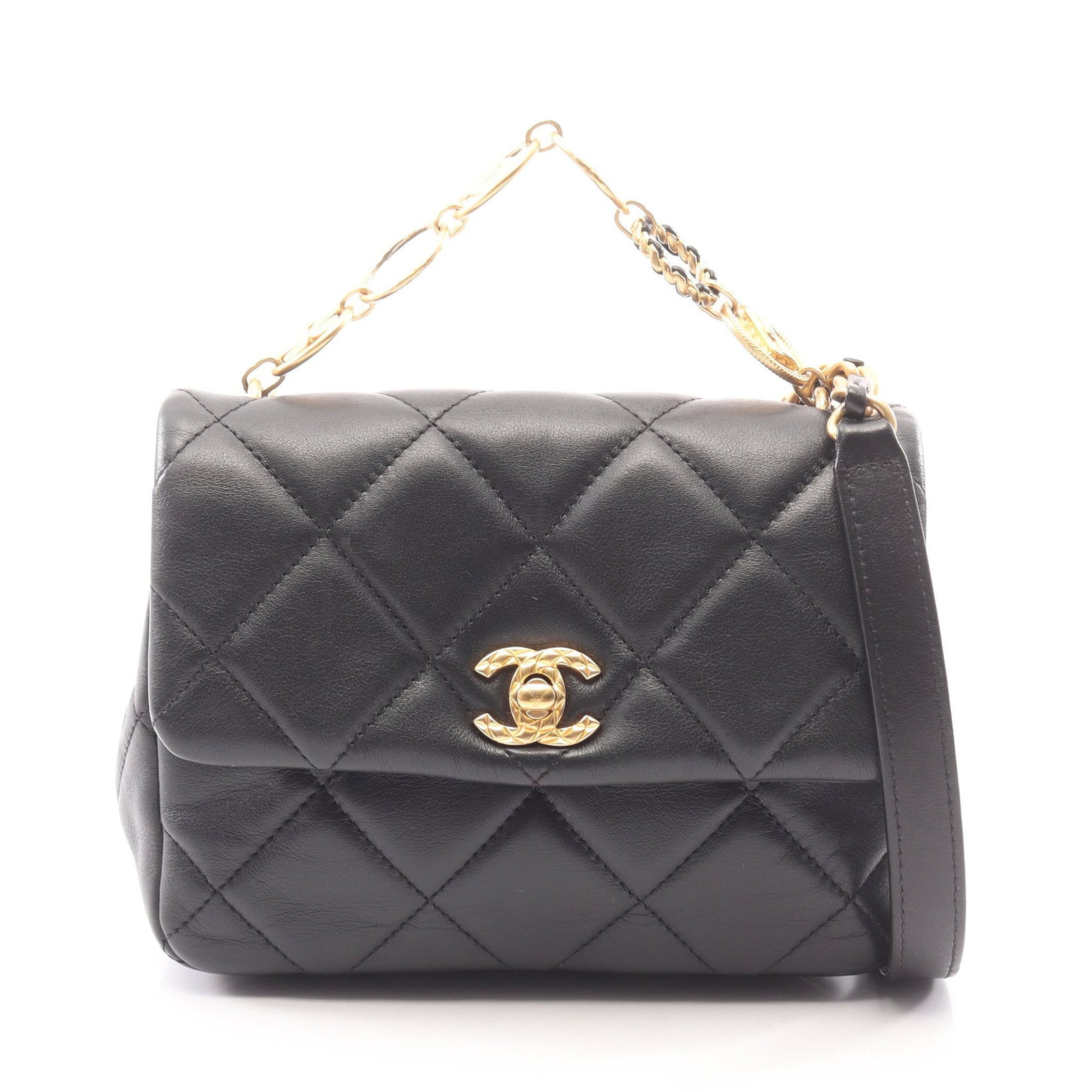 Chanel 2-Way Chain Bag Black: Black lambskin 2-way chain shoulder bag with gold-tone hardware.