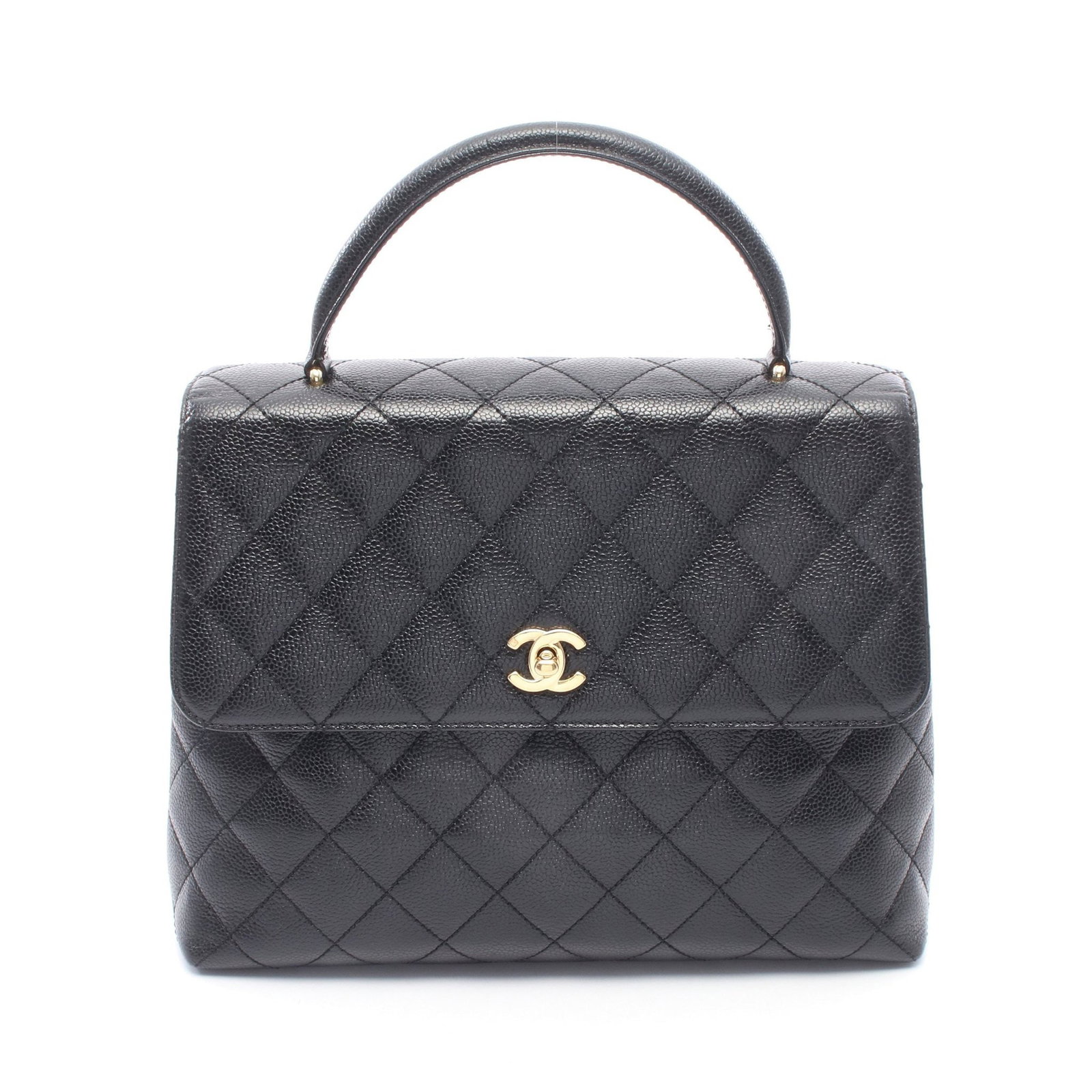 Chanel Matelasse Handbag: Black caviar skin handbag.