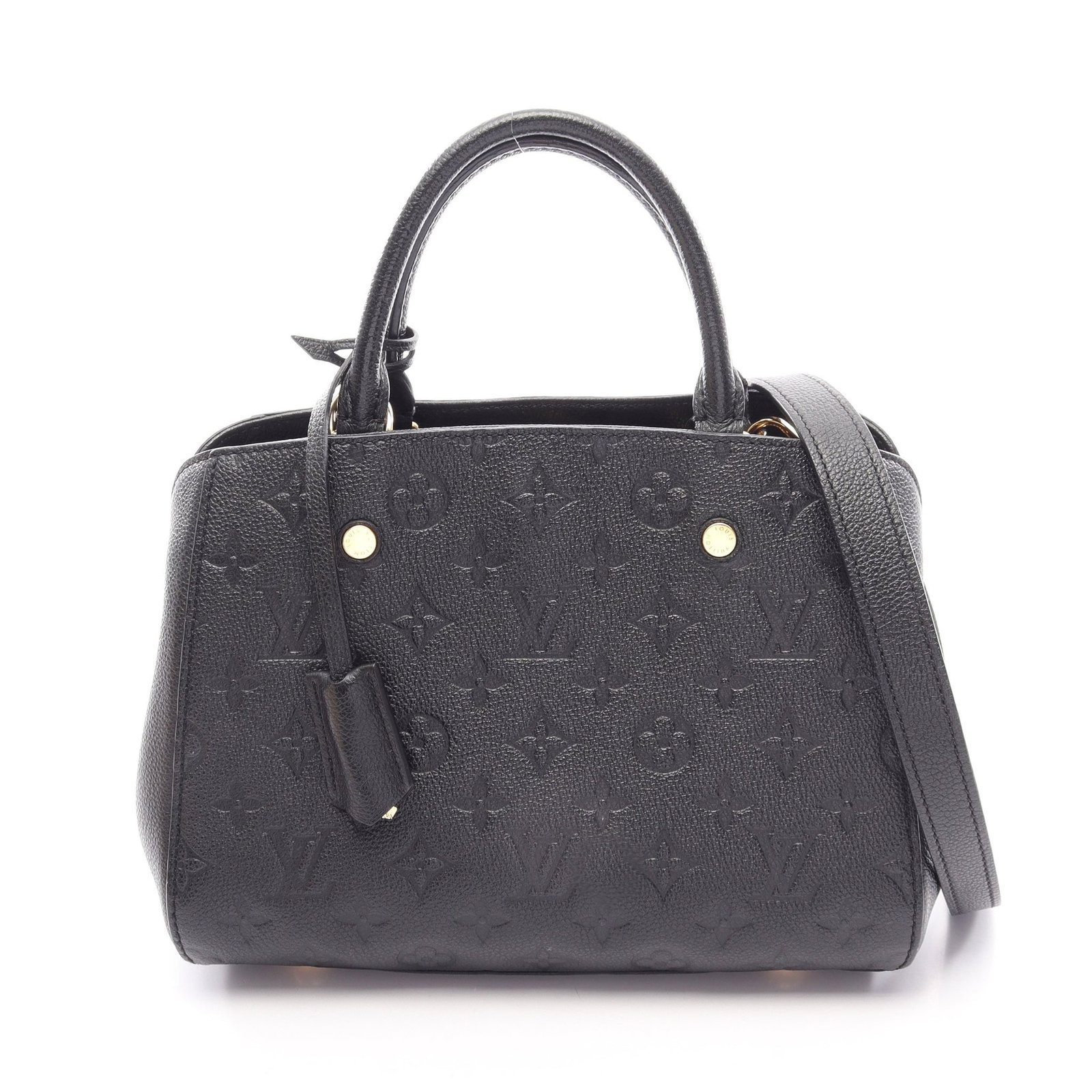 Louis Vuitton Montaigne BB Empreinte: Black leather 2 way handbag.
