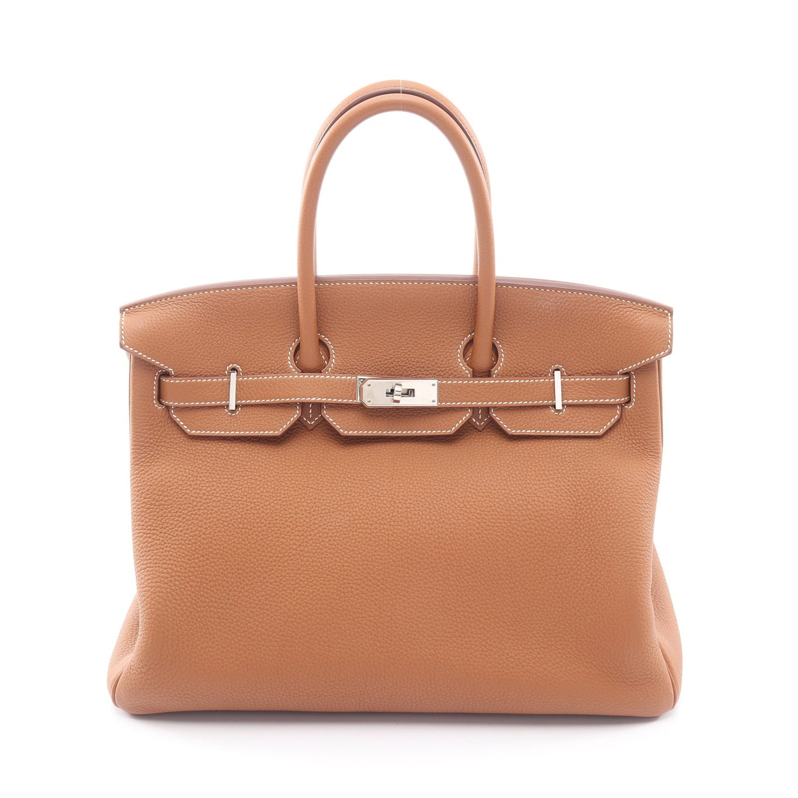 Hermes Birkin 35 Gold: Gold Togo leather handbag with silver-tone hardware.