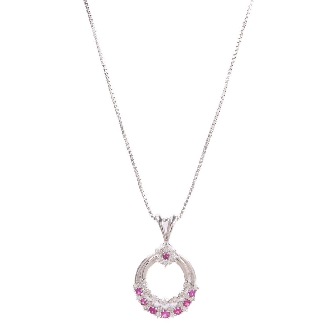 Ruby Diamond Necklace Platinum: Ruby and diamond necklace in PT900 and PT850 platinum.