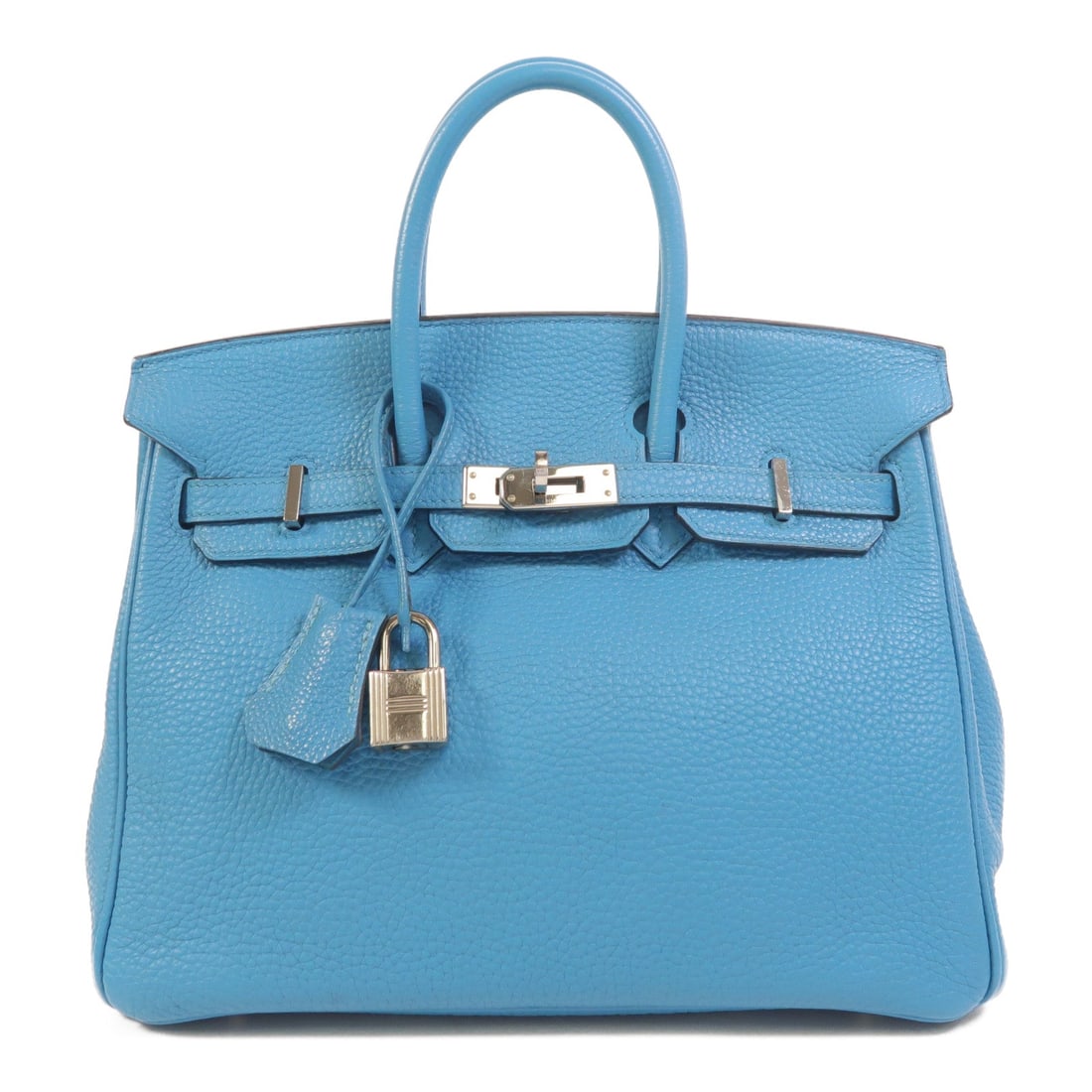 Hermes Birkin 25 Turquoise: Turquoise Togo leather handbag with palladium-tone hardware.