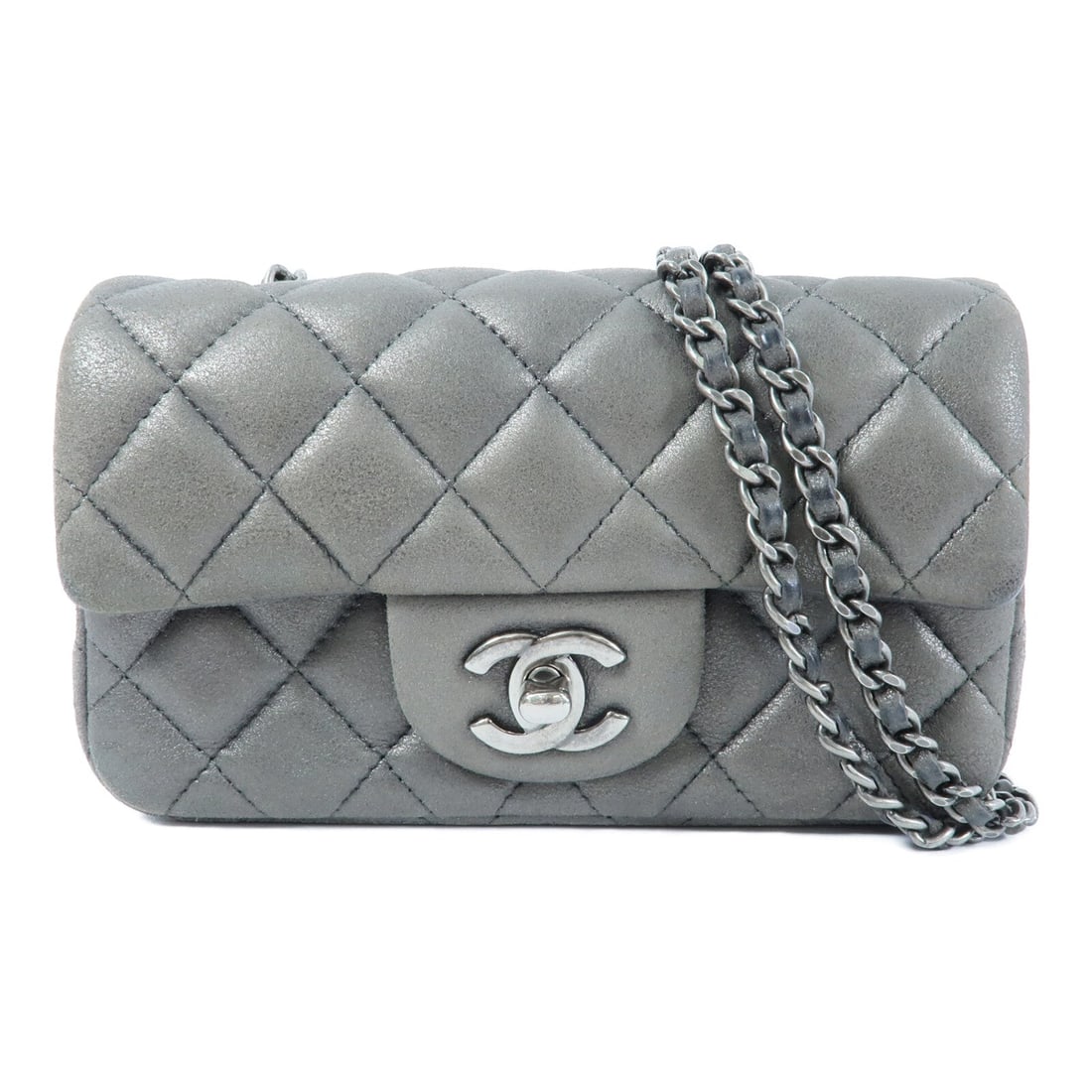 Chanel Chain Shoulder Bag Grey: Grey calfskin chain shoulder bag.