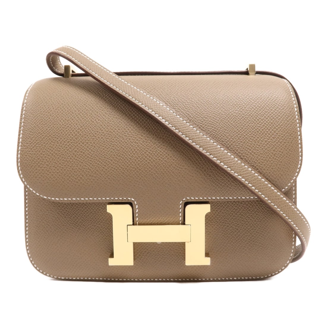 Hermes Constance Mini Etoupe: Etoupe Epsom leather mini shoulder bag with gold-tone hardware.