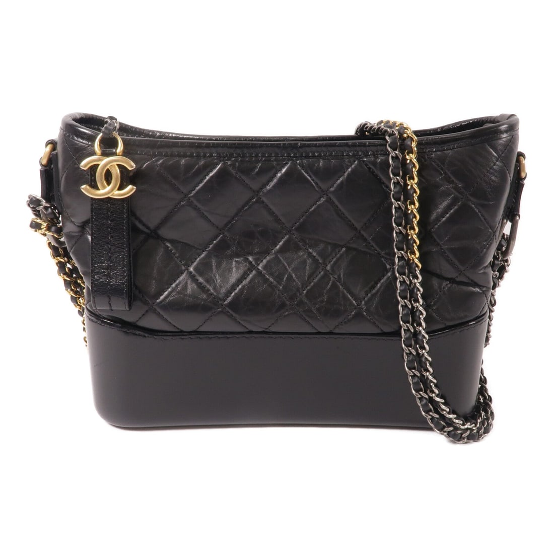 Chanel Gabrielle Medium Black: Black calfskin Gabrielle medium chain shoulder bag.
