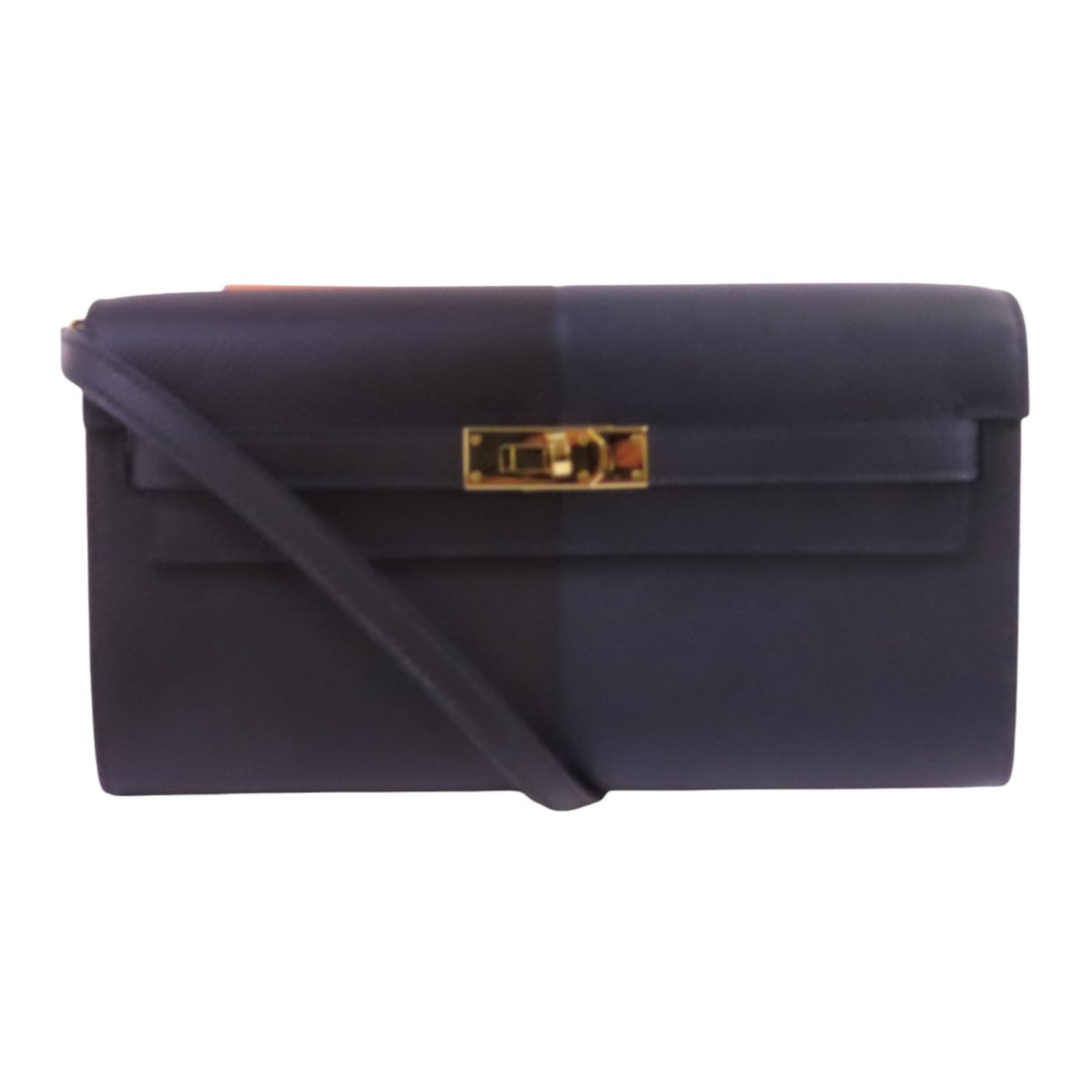 Hermes Kelly To Go Blue Indigo: Blue Indigo and noir Epsom leather shoulder bag with gold-tone hardware.