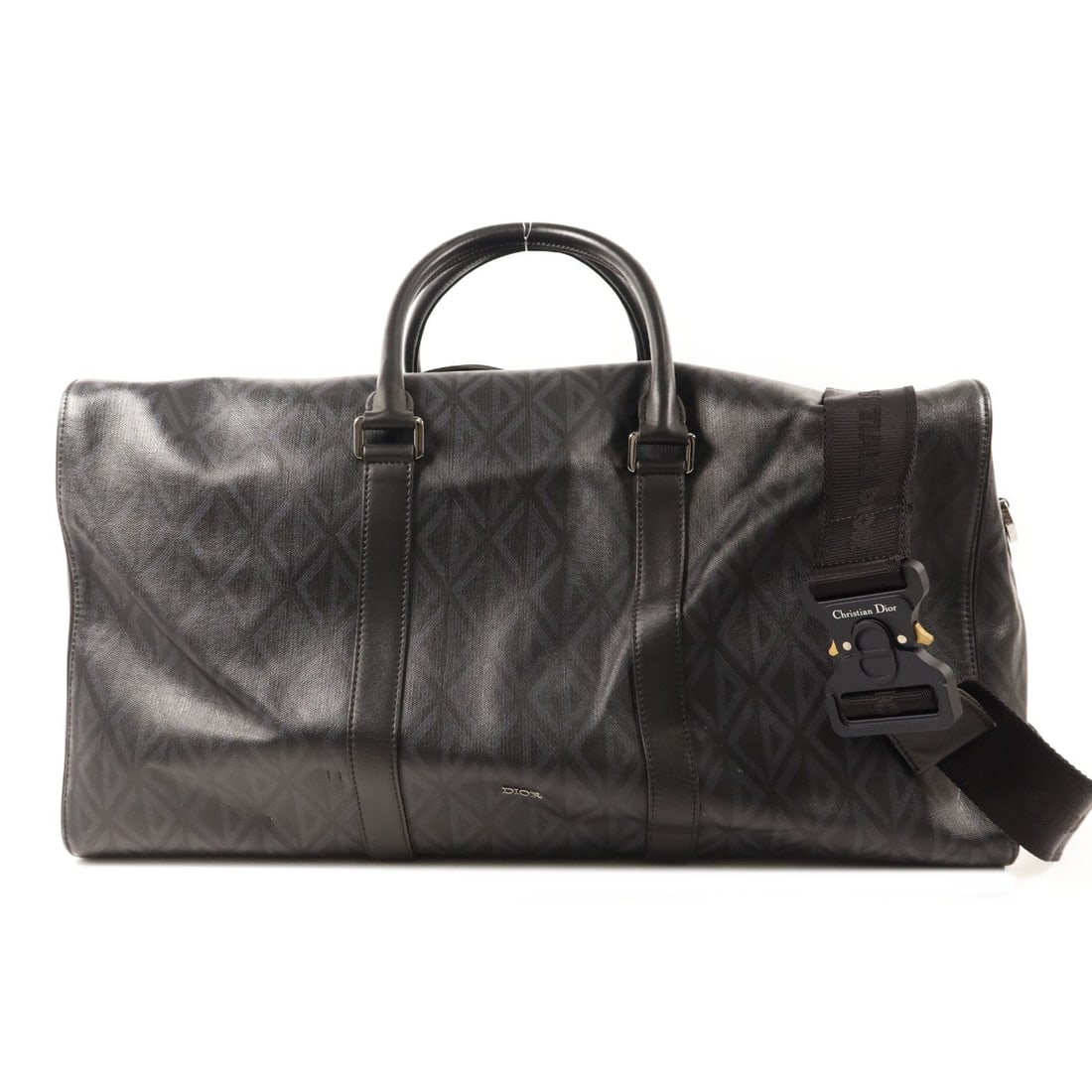 Dior Lingot 50 Black: Lingot 50 2 way shoulder bag in black coated canvas with silver hardware. Includes shoulder strap. Size 49 x 25 x 21 cm.