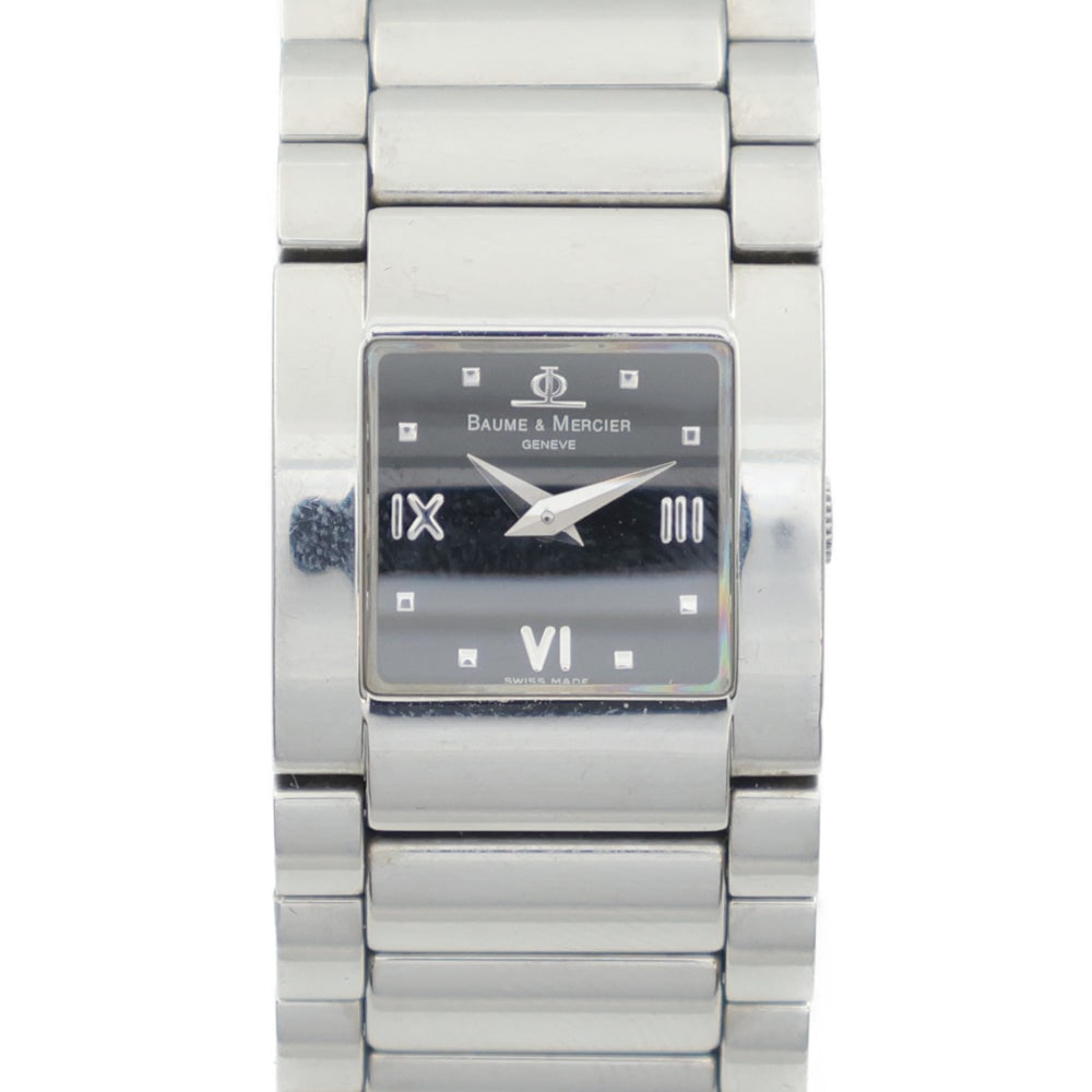 Baume & Mercier Catwalk Quartz Watch: Black quartz watch in stainless steel. 23.8 x 21mm case, max wrist 15.5cm, 21mm band.
