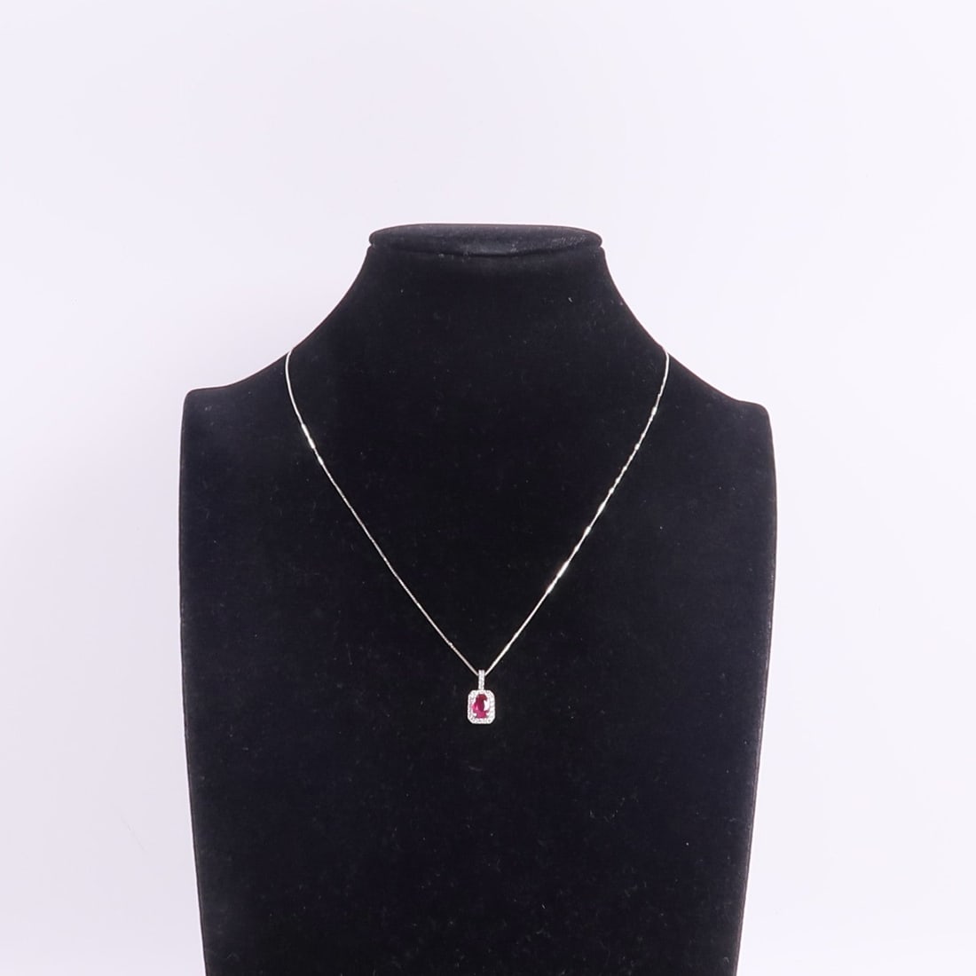 Ruby Diamond Necklace 18K White Gold - 10