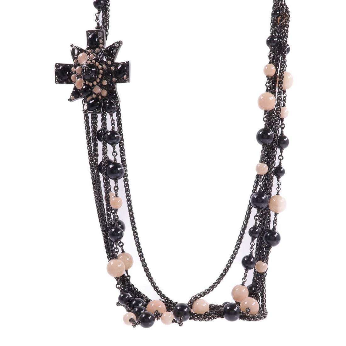 Chanel CC PVC Metal Black Beige: CC necklace in PVC and metal with black and beige tone.