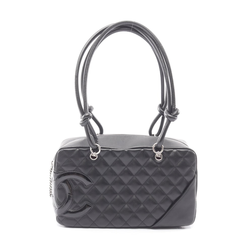 Chanel Cambon Bowling Bag: Black leather and patent shoulder bag.