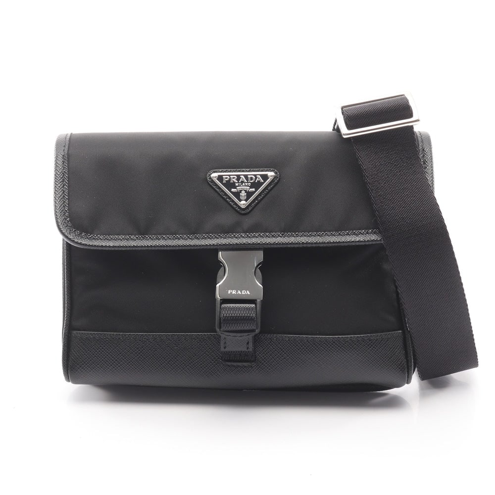Prada Re-Nylon Phone Shoulder Bag: Black nylon and saffiano leather phone shoulder bag.