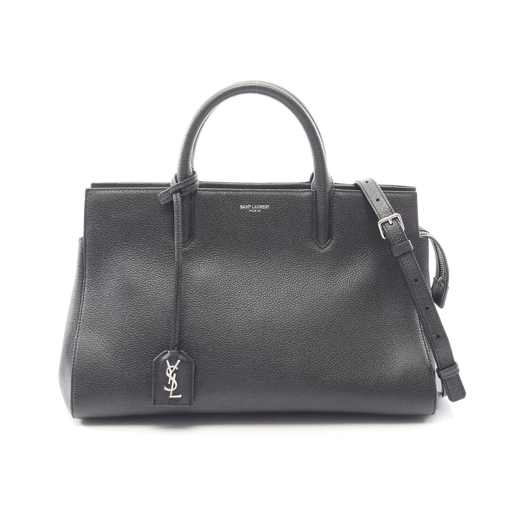 Saint Laurent Rive Gauche 2 Way: Rive Gauche 2 way handbag in black leather. Includes shoulder strap and crochet with key ring. Size 31 x 20 x 15 cm.