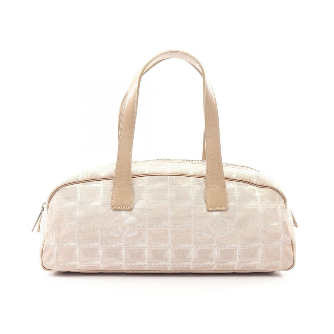 Chanel New Travel Line Mini Boston: New Travel Line mini boston in beige nylon canvas and leather with silver-tone hardware. Serial seal included. Size 33 x 13 x 11 cm.