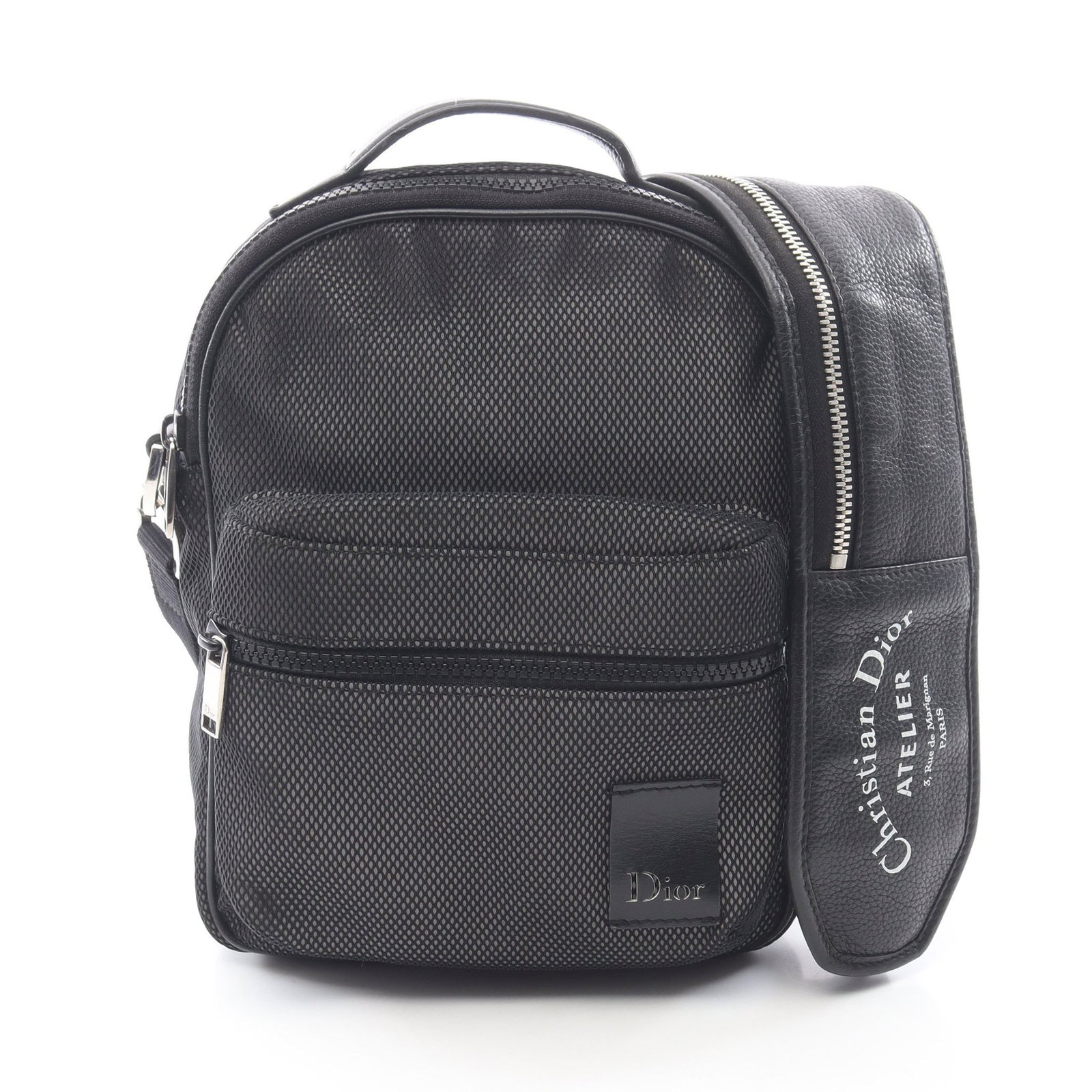 Dior Mesh 2 Way Shoulder Black: Mesh 2 way shoulder bag in black and white fabric and leather. Size 20 x 26 x 4 cm.