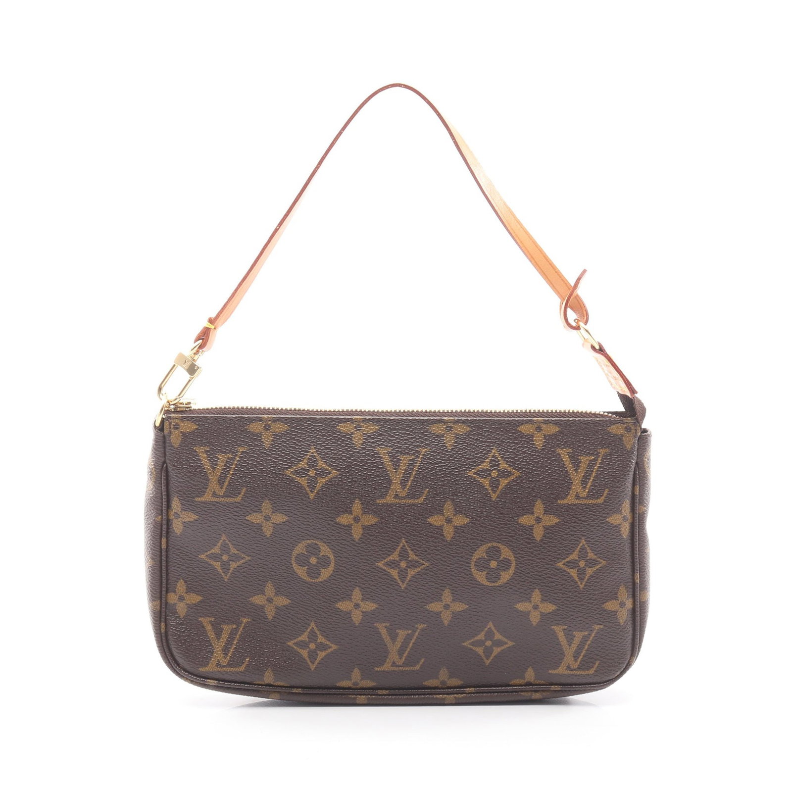 Louis Vuitton Pochette Accessoires: Pochette Accessoires handbag in brown Monogram canvas. Size 21 x 13 x 3 cm.