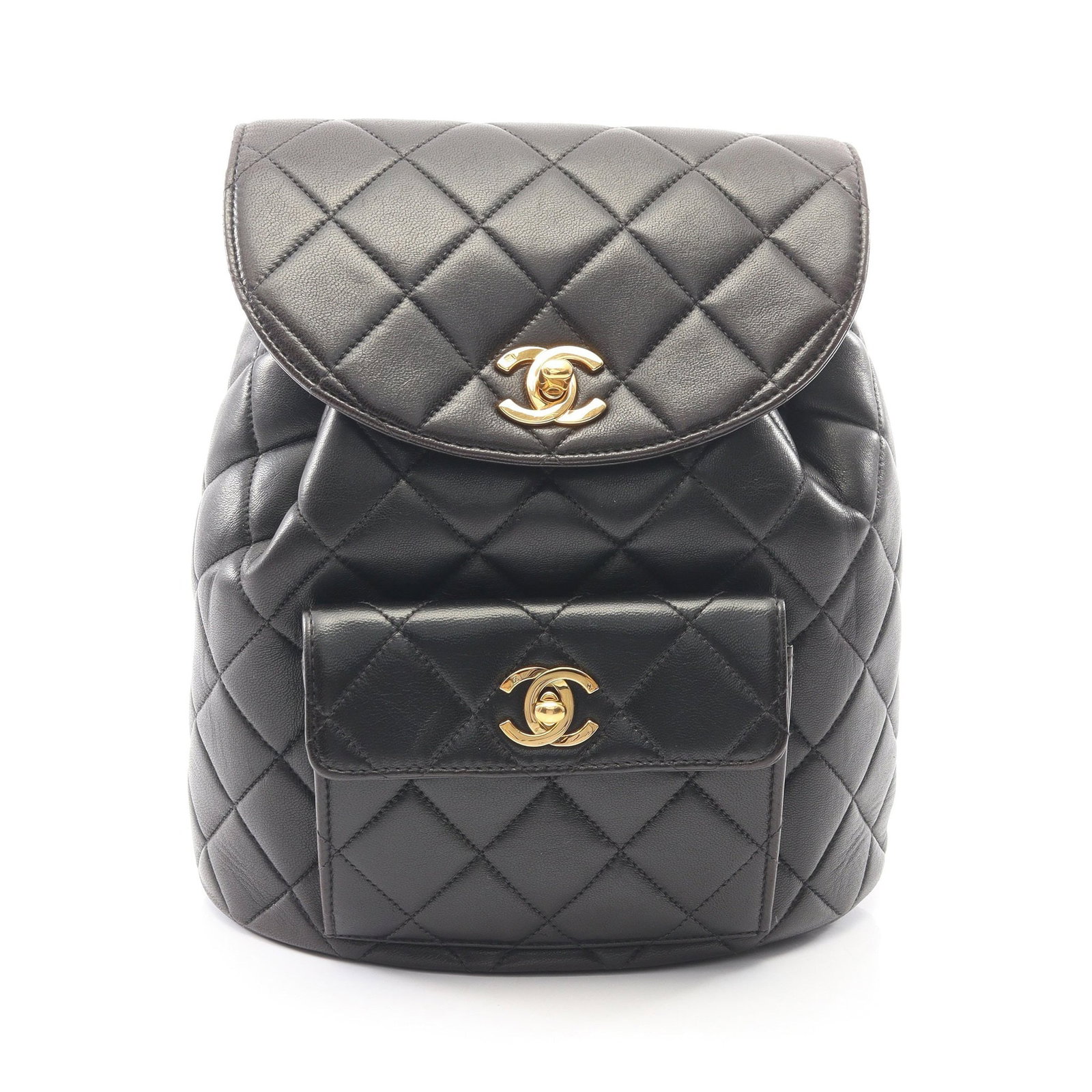 Chanel Backpack Black: Black lambskin matelasse backpack with gold-tone hardware.