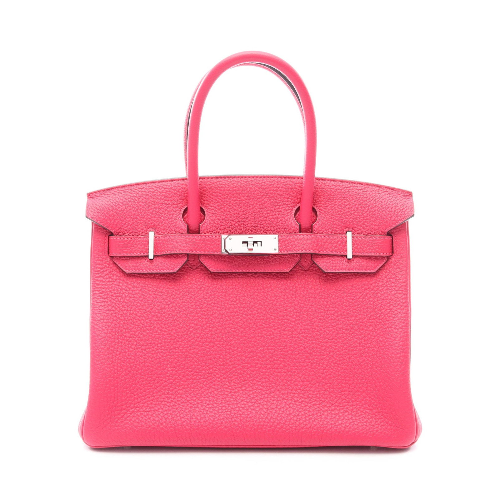 Hermes Birkin 30 Raspberry: Pink purple Togo leather handbag with silver-tone hardware.