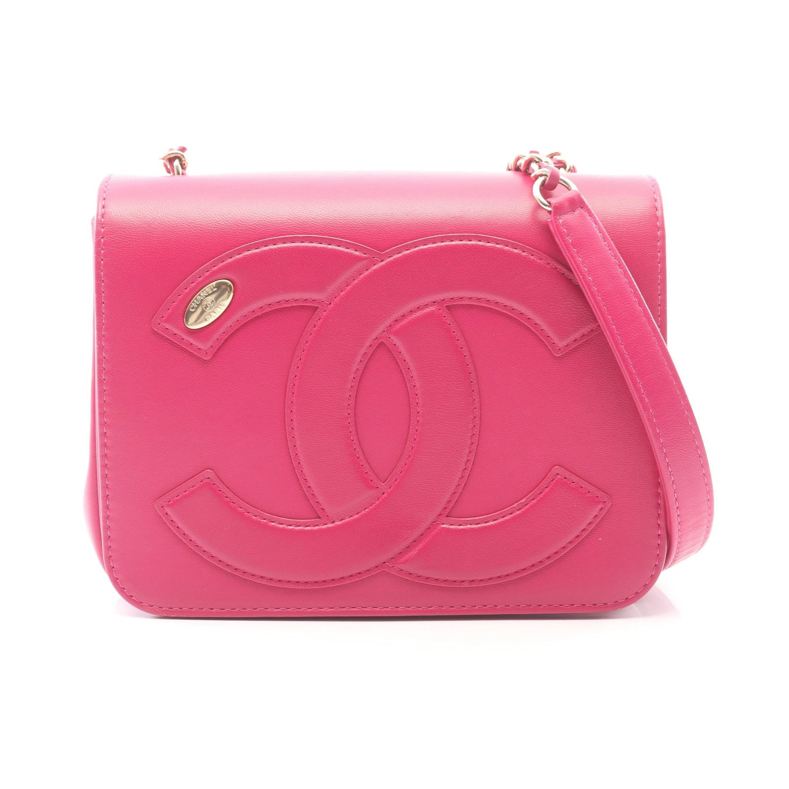 Chanel Coco Mark Chain Bag: Pink purple lambskin chain shoulder bag.