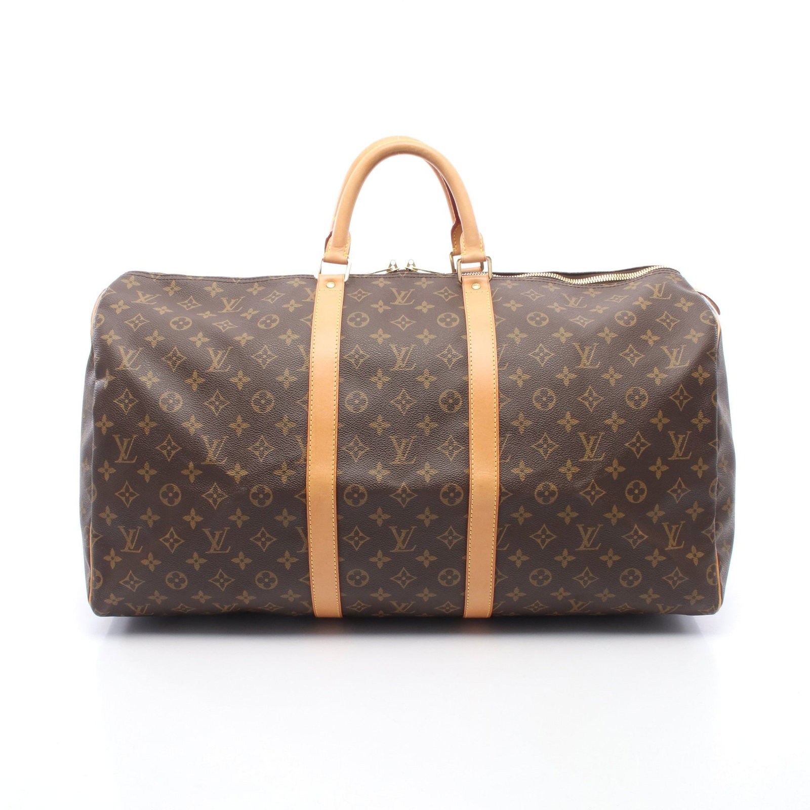 Louis Vuitton Keepall 55 Monogram: Keepall 55 boston bag in brown Monogram canvas. Size 56 x 30 x 25 cm.