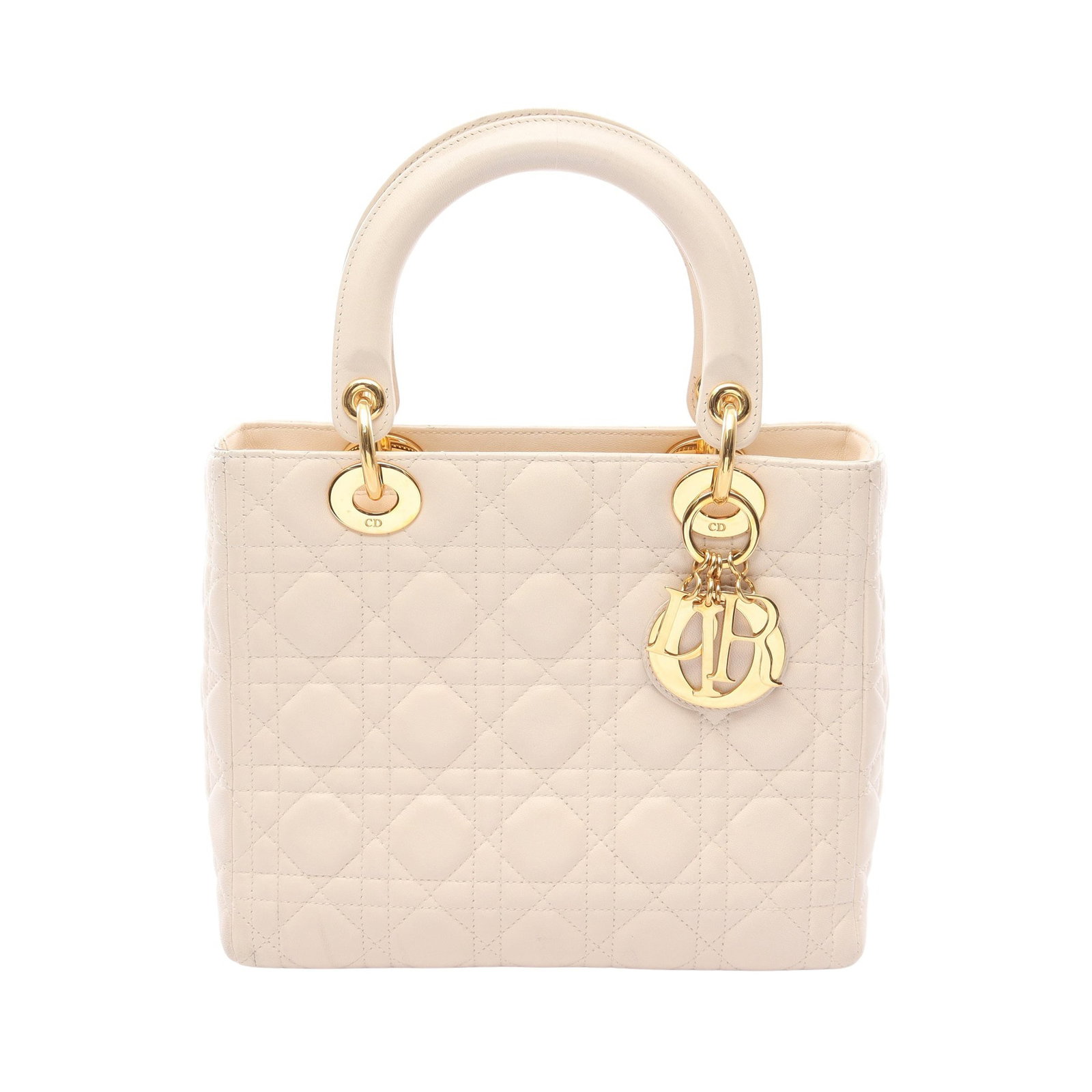 Dior Lady Dior Medium: Off white leather handbag.