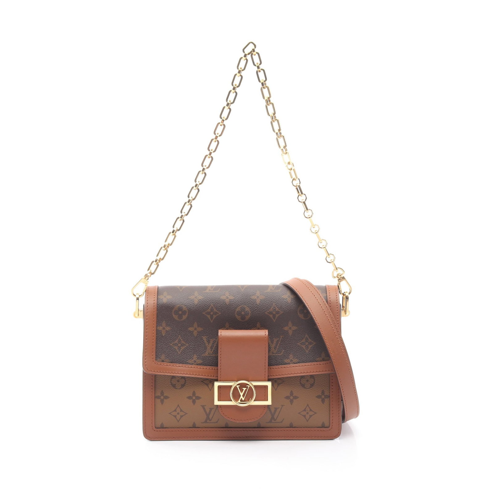 Louis Vuitton Dauphine MM: Brown monogram reverse chain shoulder bag.