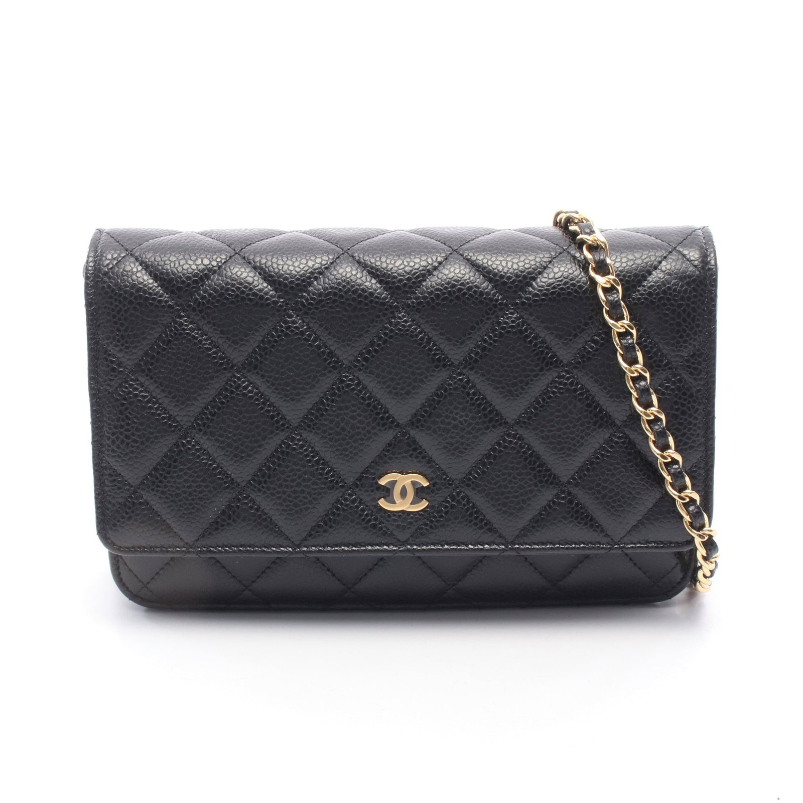 Chanel Chain Wallet Black: Black caviar skin chain wallet with gold-tone hardware.