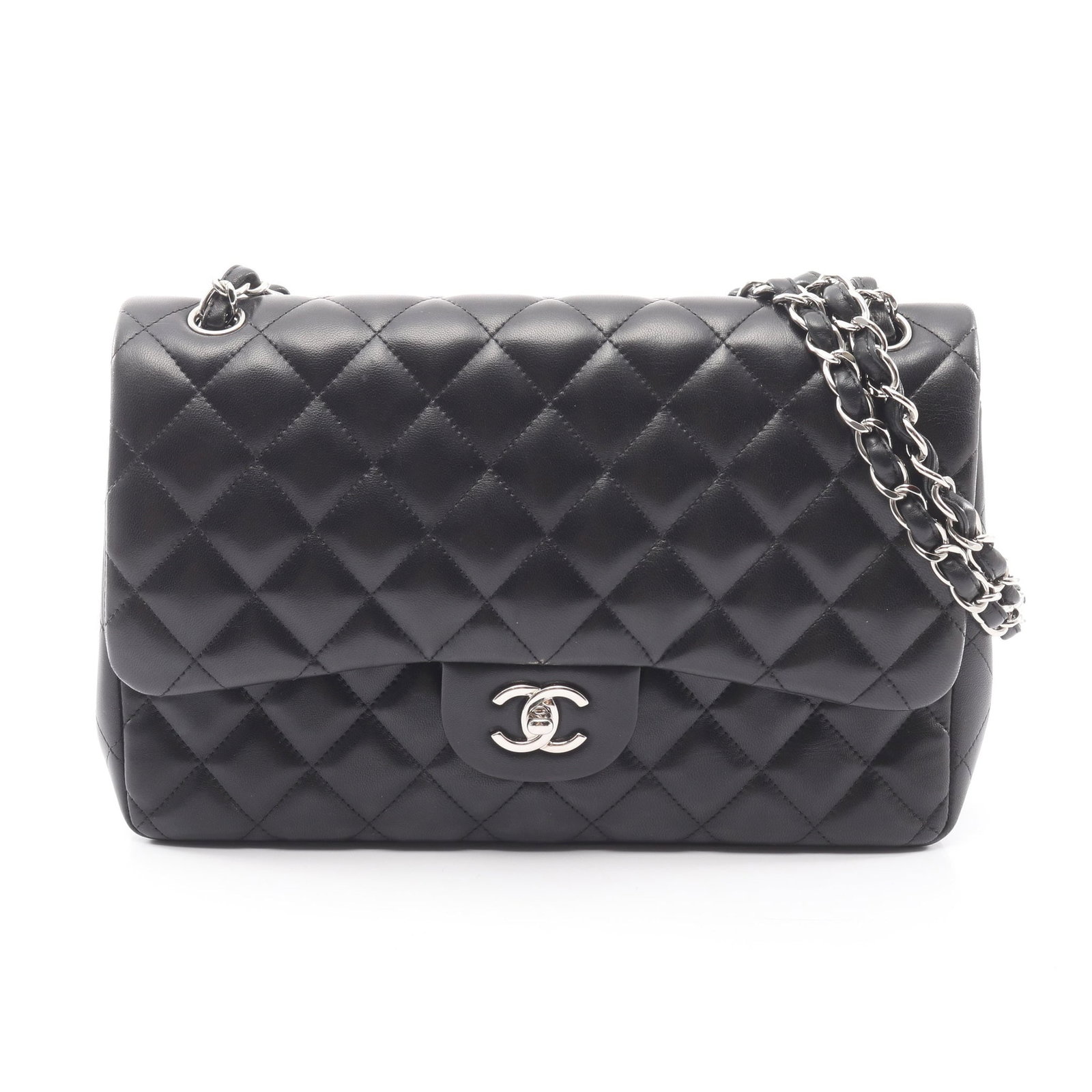 Chanel Deca 30 Large Black: Black lambskin Deca Matelasse large double flap chain shoulder bag.
