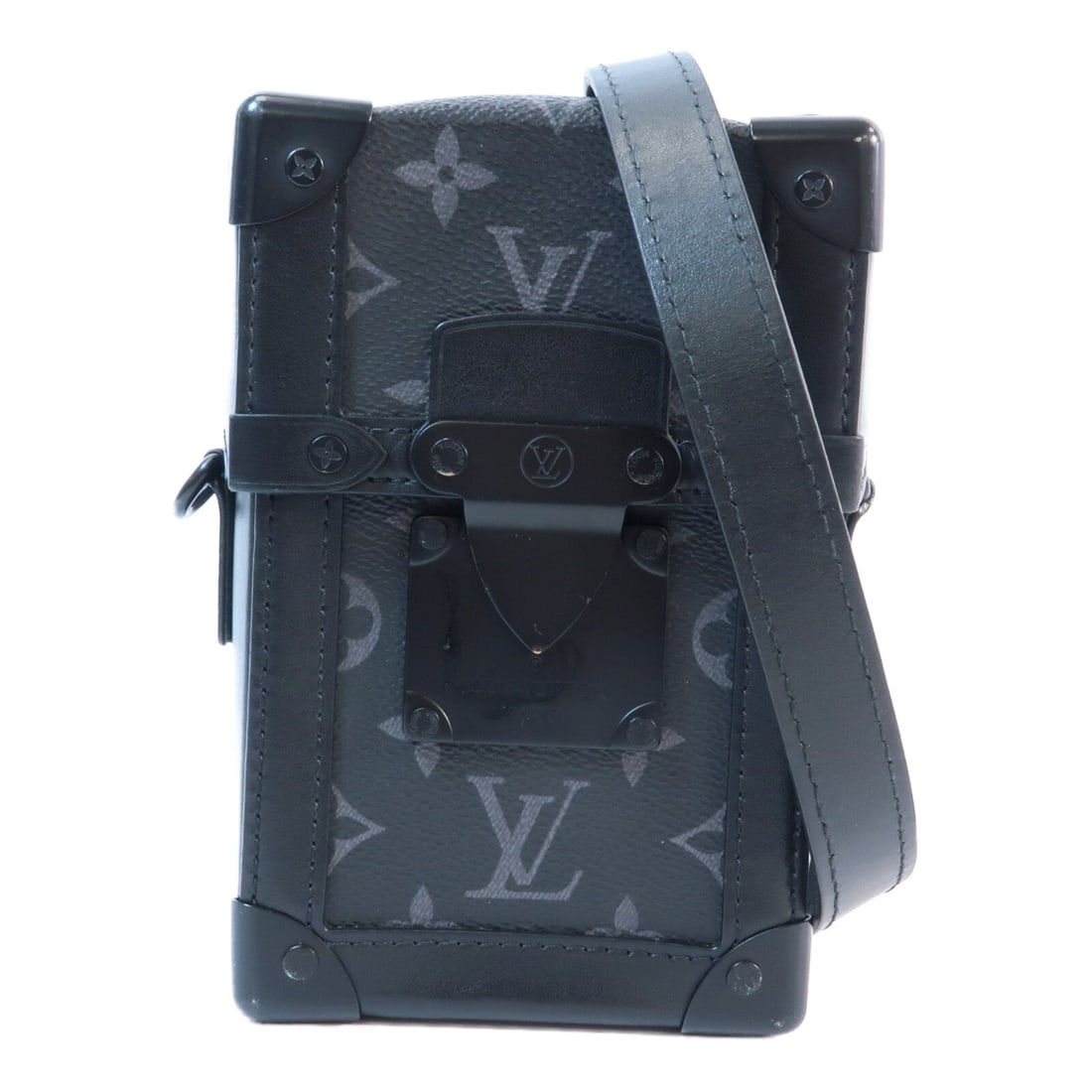 Louis Vuitton Vertical Trunk: Black monogram eclipse shoulder bag.