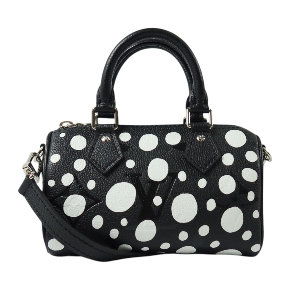 Louis Vuitton x YK Nano Speedy: Black and white empreinte 2 way bag.
