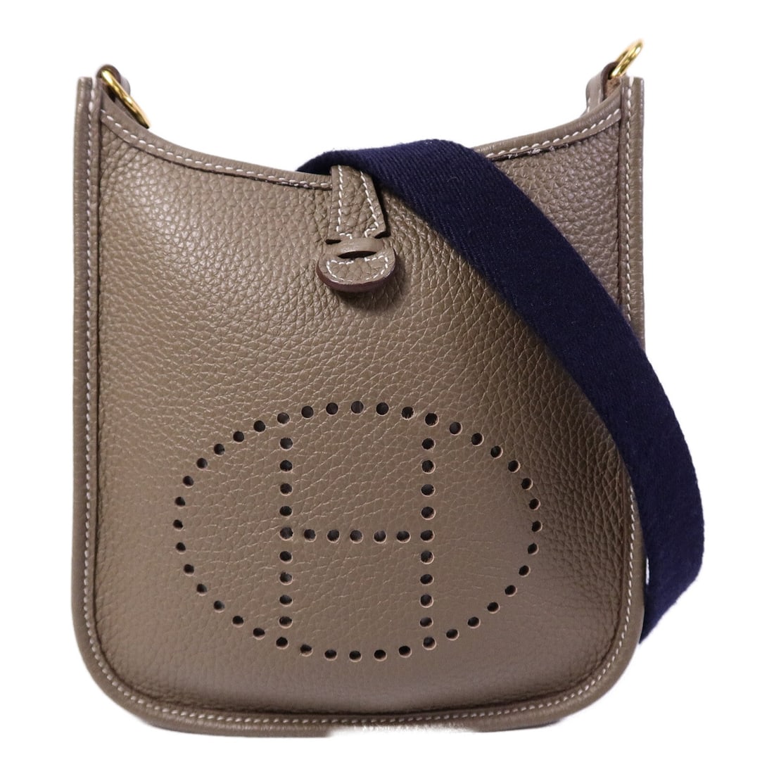 Hermes Evelyne TPM Etoupe Blue: Etoupe and blue indigo Clemence shoulder bag.