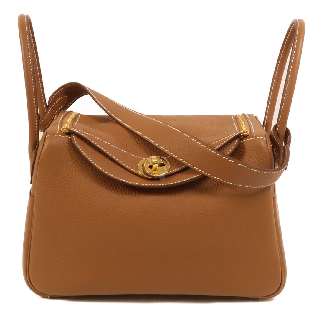 Hermes Lindy 26 Gold: Gold Clemence leather 2-way shoulder bag with gold-tone hardware.