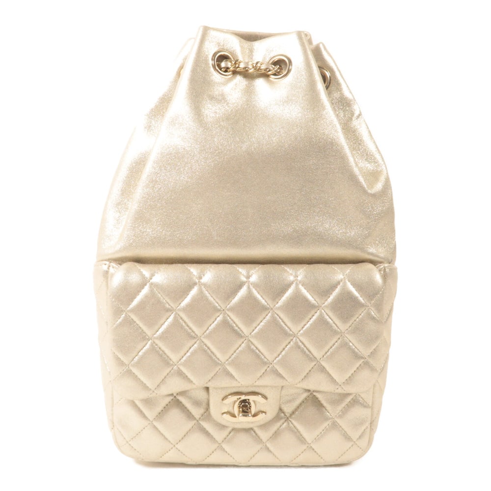 Chanel Backpack Gold: Gold lambskin backpack with gold-tone hardware.